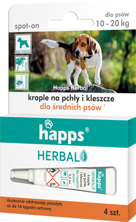 HAPPS Herbal - krople na pchły, kleszcze dla średnich psów - 10-20kg